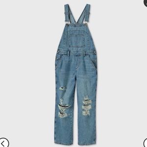 NWT Distressed Light Wash Overalls Size Large